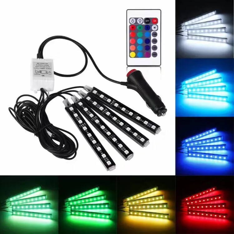 

1 set of Auto Car RGB Strip Light 5050 DRL 4-smd LED Remote Control Decorative Flexible LED Tape Atmosphere Lamp Kit Fog Lamp