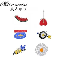 6Pcs Enamel Pin Cute Watermelon Daisy Bee Animal Brooches For Women Lapel Pins Fashion Jewelry K-POP Badge Cloth Hat Scarf