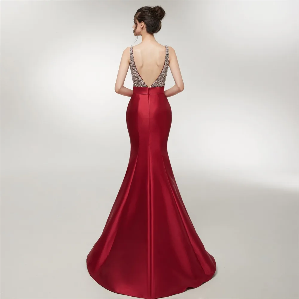 Forevergracedress Бургундия Русалка платья для выпускного вечера Сексуальная V шеи атласная спинки официальная Вечеринка платья большого размера индивидуальный заказ