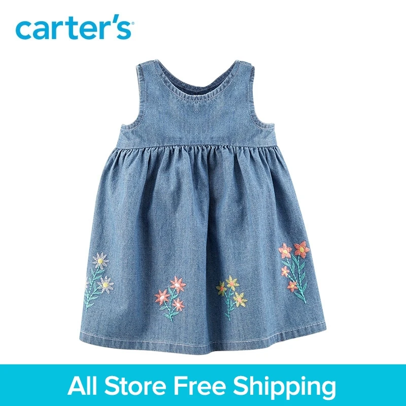 

Carter's 1-piece baby children kids clothing Girl Spring Summer Embroidered Chambray Dress 127H189
