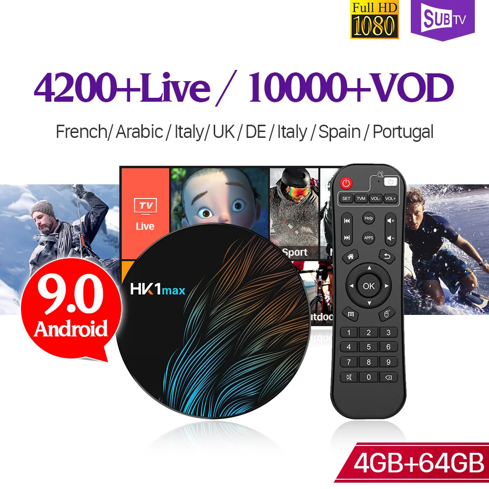

Android 9.0 HK1MAX IPTV Europe Box RK3328 Smart TV Box IPTV SUBTV 1 Year Subscription Belgium French Arabic Turkey IP TV