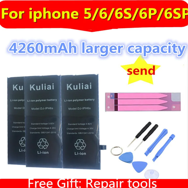 

2019 New 4260mAh For Apple iPhone5 6 6S 6 plus 6sp Battery Iphone6S Cellphone with Gift Tools with Sticker