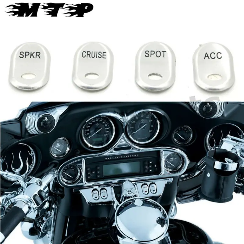 4 Pcs Motorcycle Rocker Switch SPOT CRUISE SPKR ACC Button Cover Cap