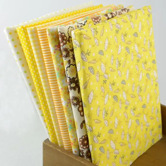 

Booksew 50CMx50CM 7 Designs mixed "Bright Yellow" Cotton Fabric Tilda Cloth Quilting Scrapbooking Patchwork Fabric