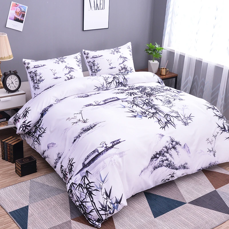Zeimon 2 3pcs National Styles Ink Printing Bedding Set Bamboo