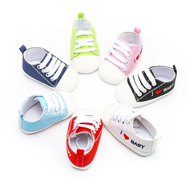 

Heart-shaped Baby Boy Girl Shoes Spring Autumn Letter Printed Canvas Baby Lace-up Shoes Toddles Shoes