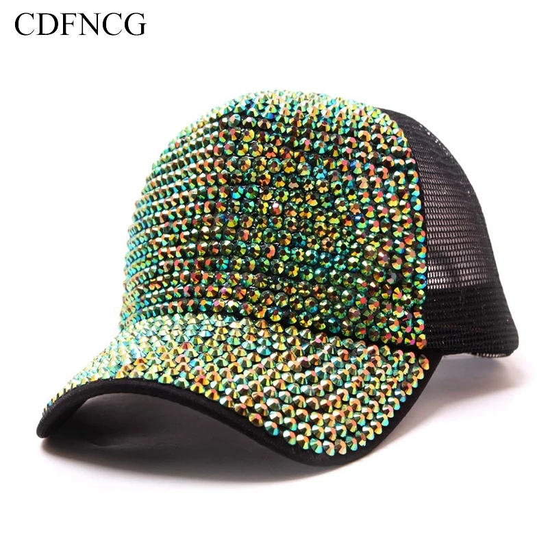 CDFNCG модная летняя поп Snapback дышащая бейсбольная кепка с цирконовыми блестками, однотонная Солнцезащитная шляпа для папы для женщин, уличная Gorras