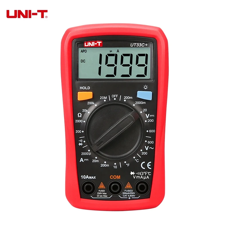 

UNI-T UT33C+ Digital Multimeter Electrical Handheld Ammeter Manual Range AC/DC Current Temperature Meter Diode Tester