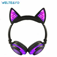 Bluetooth стерео наушники с кошачьими ушками, беспроводной светодиодный мигающий светящийся игровой гарнитур, наушники для ПК, ноутбука, компьютера, мобильных телефонов