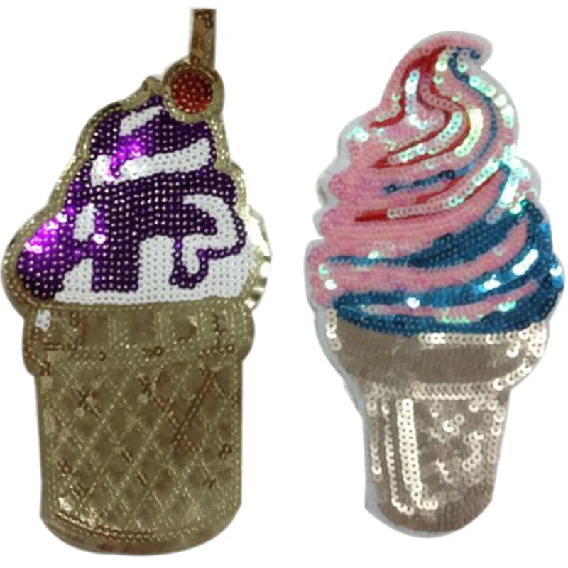 

Patches for clothing T shirt Women 23cm Cartoon ice cream Sequined Sequins T-shirt Womens Fashion Tops Shirt Girl Patch Clothes