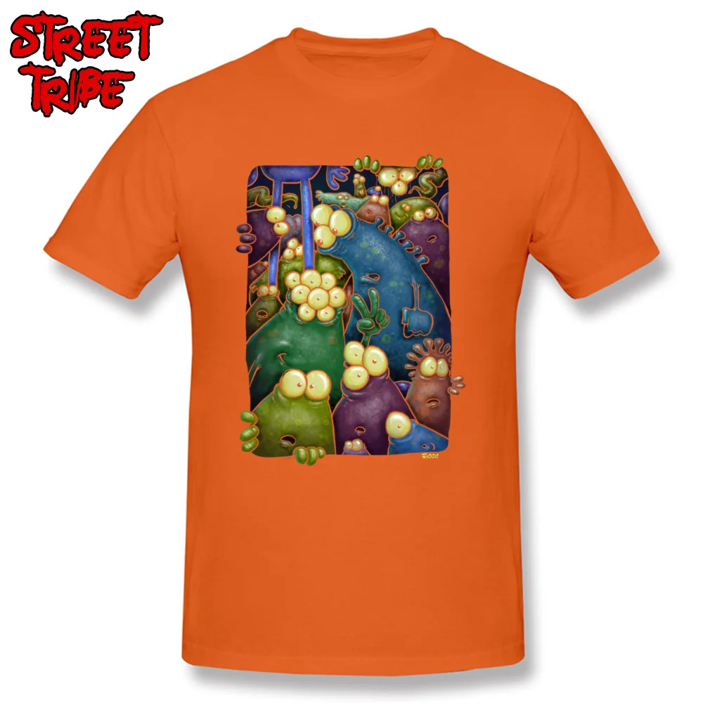 Designer crowded aliens Casual Tshirts O Neck 100% Cotton Mens Tops Shirts Short Sleeve Summer Casual Tee-Shirt crowded aliens orange