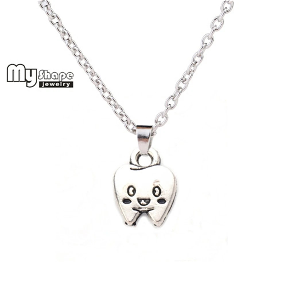 

My Shape Double Side Smile Face Tooth Charms Sliver Plated Zinc Alloy Necklace For Doctor Gift Lead Free Nicker Free