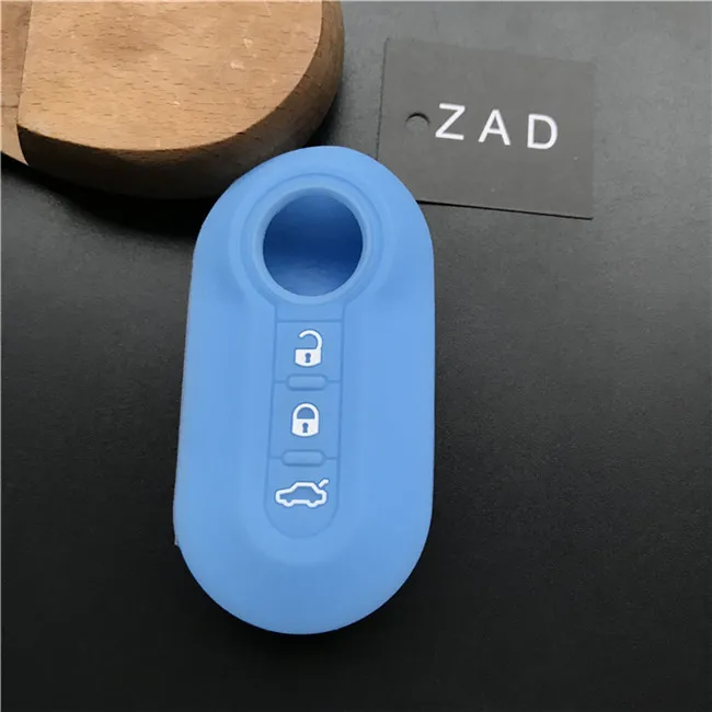 ZAD силиконовый чехол для ключей, чехол для fiat 500, 3 кнопки, дистанционный ключ заготовка, брелок, автозапчасти, автомобильные аксессуары, Красочные - Название цвета: light blue