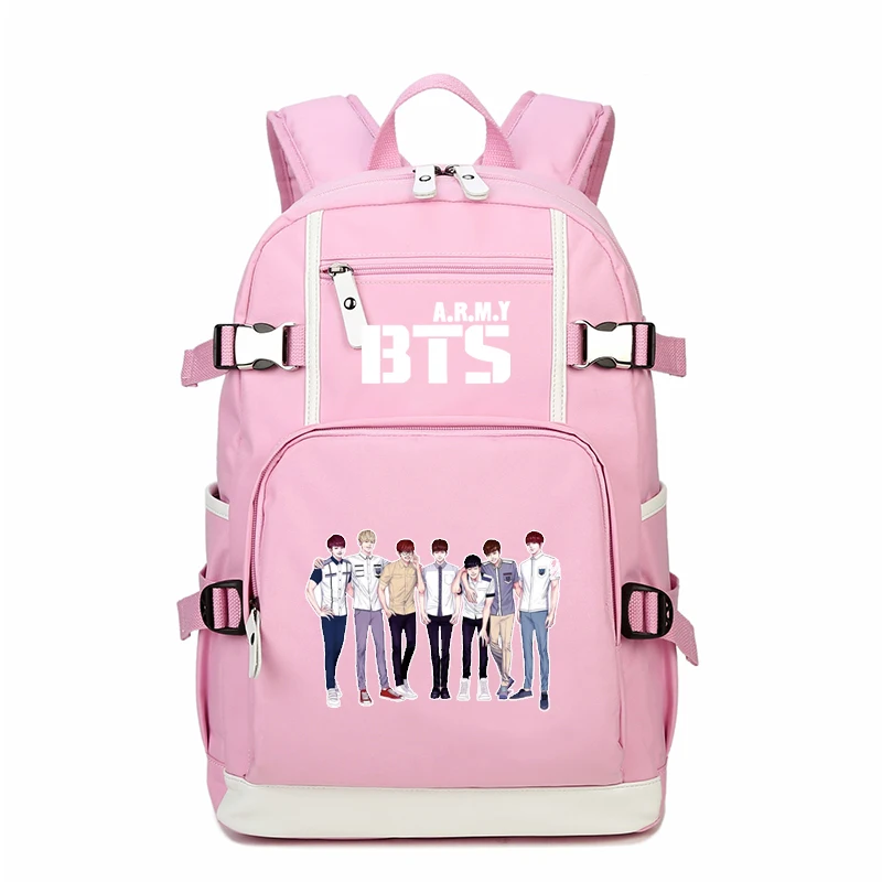 

2018 High Quality BTS Cartoon Printing Backpack Canvas Pink School Bags for Teenage Girls Bulletproof Boy Scouts Laptop Backpack