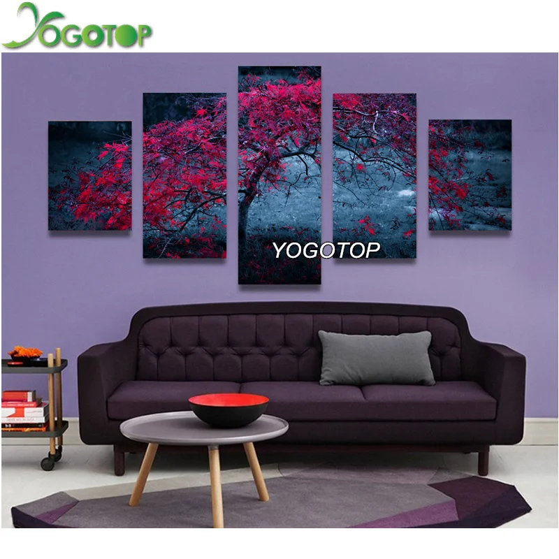 

YOGOTOP DIY 5D Diamond Painting Cross Stitch Square Diamonds Embroidery 5D Diamond Mosaic Home Decor red tree 5pcs/set ML030