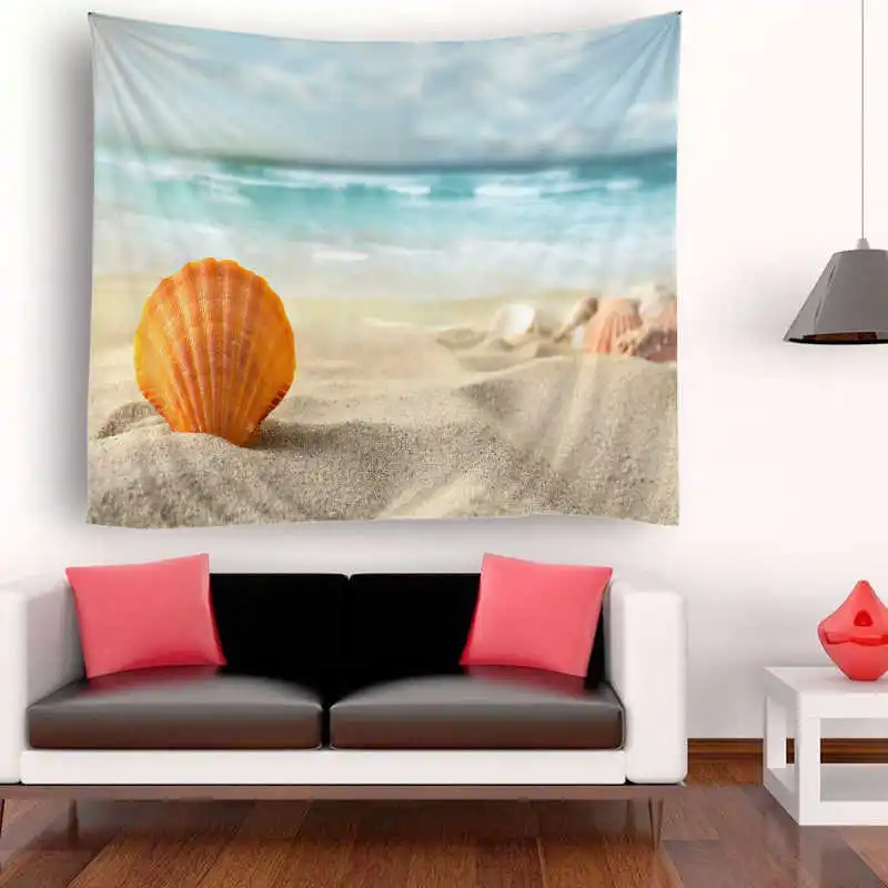 Sea Scenery Shell Printed Polyester Wall Hanging Tapestry Room Decorative Carpet Beach Towel Rectangle Tablecloth Mandala Boho