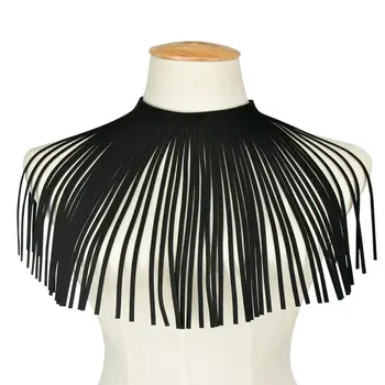 

2020 Women Sweater Shirt Neck Tie Neckline Fake Collar Party PU Leather Velvet Tassels Detachable False Collar Choker Layer Tops