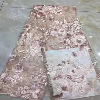 

2019 African Net Lace Fabric, High Quality Elegant Sequins Nigerian Wedding Lace Fabrics 5Yards Sequins French Tulle lace