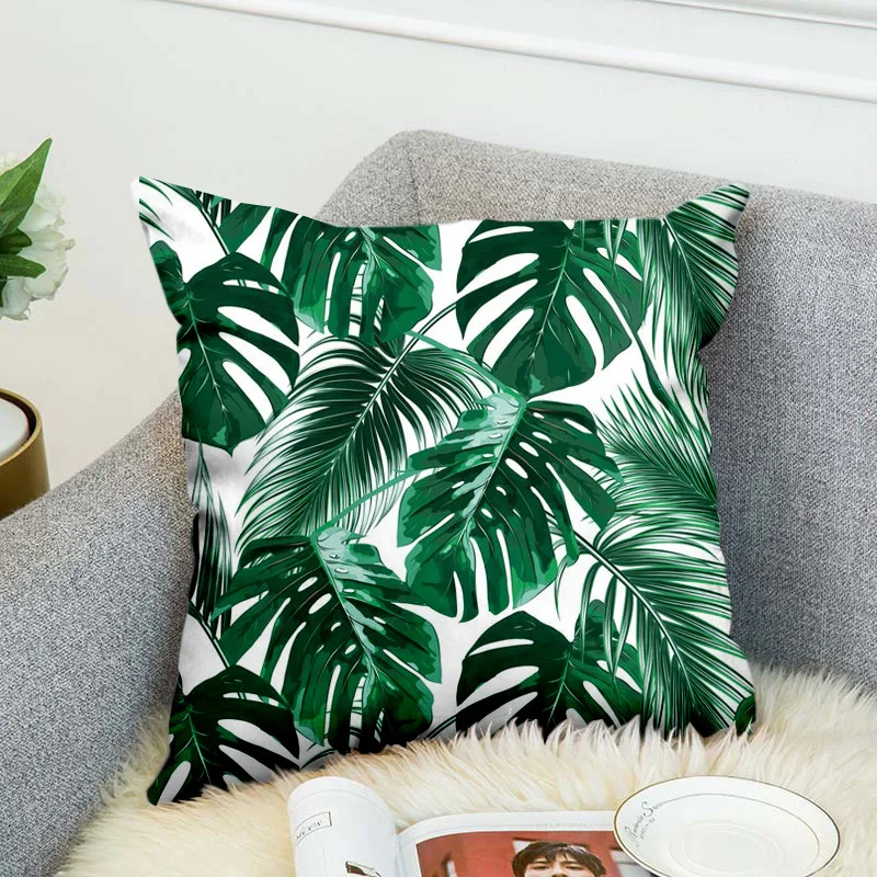 

Tropical Plants Pillow Case Polyester Decorative Pillowcases Green Leaves Throw Pillow Cover Square Poszewki Na Poduszki style7
