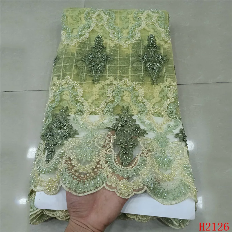 

2019 Latest Tulle Lace Fabric Beaded Embroidered African Fabric For Dress HX2126