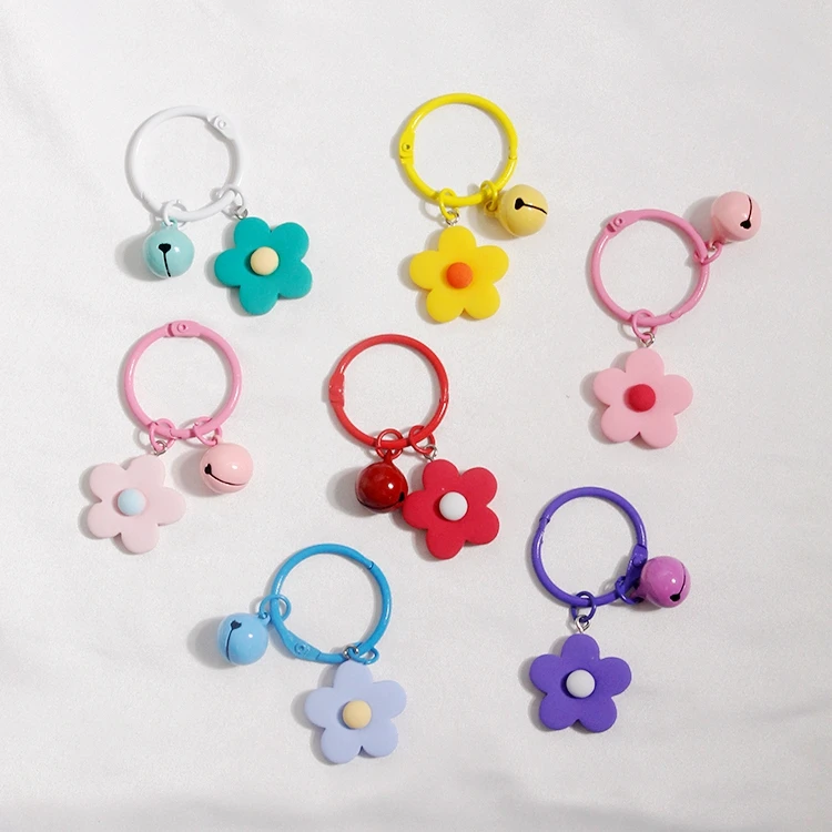 

Korean Cute Flower pendant key Ornamental pompom key chains cute keychain llaveros para mujer