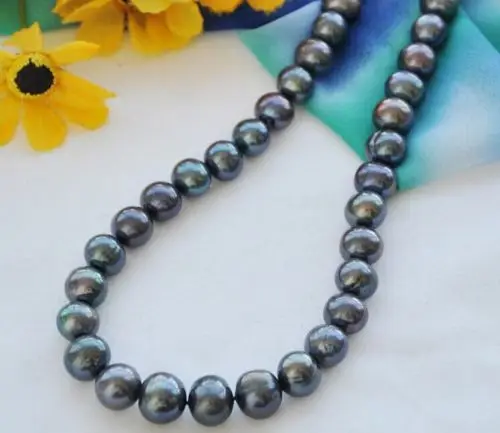 

huij 001213 10-11mm natural south sea black pearl necklace 18inch