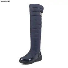 NEMAONE Plus size 34-44 Women Boots Winter Ladies Down Plush Snow Boots Fashion Wedge Low Heeled Knee High Warm Shoes For Woman
