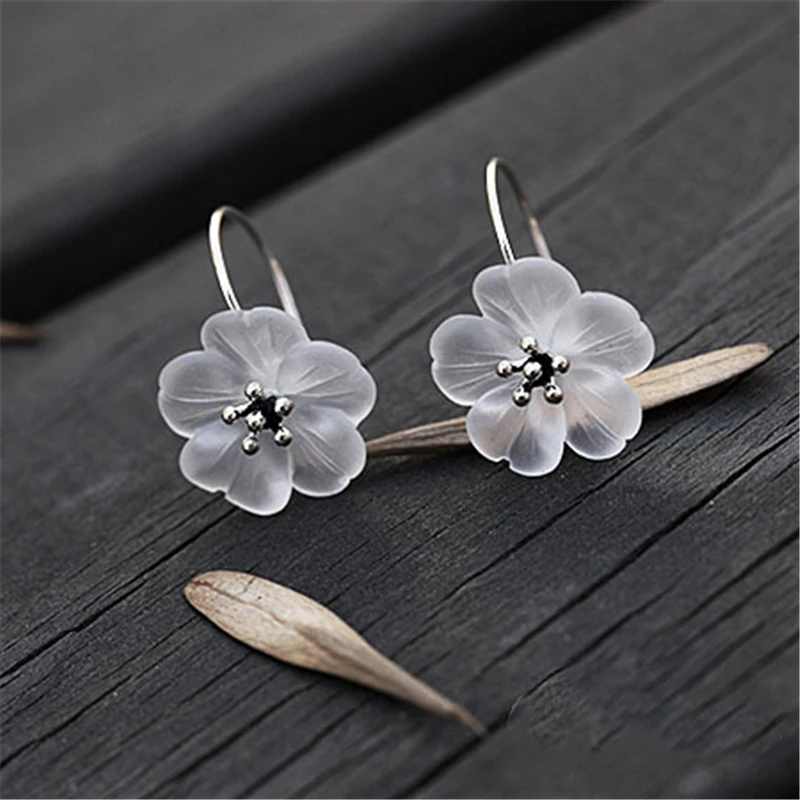 Lotus Fun Real 925 Sterling Silver Handmade Natural Crsytal Fine Jewelry Flower in the Rain Fashion Drop Earrings for Women