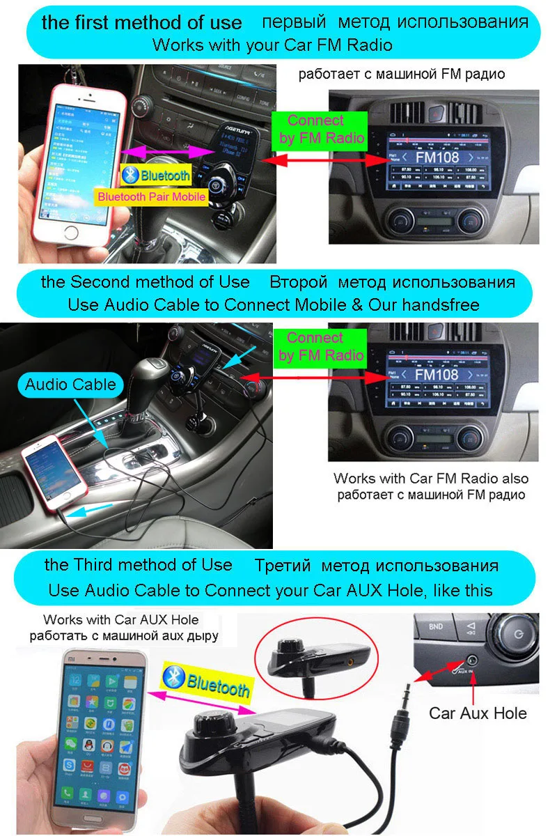 Автомобильный комплект AGETUNR Bluetooth AUX, комплект громкой связи, fm-передатчик, MP3 музыкальный плеер, 5 В, 2.1A, USB Автомобильное зарядное устройство, дисплей 1,44 дюйма