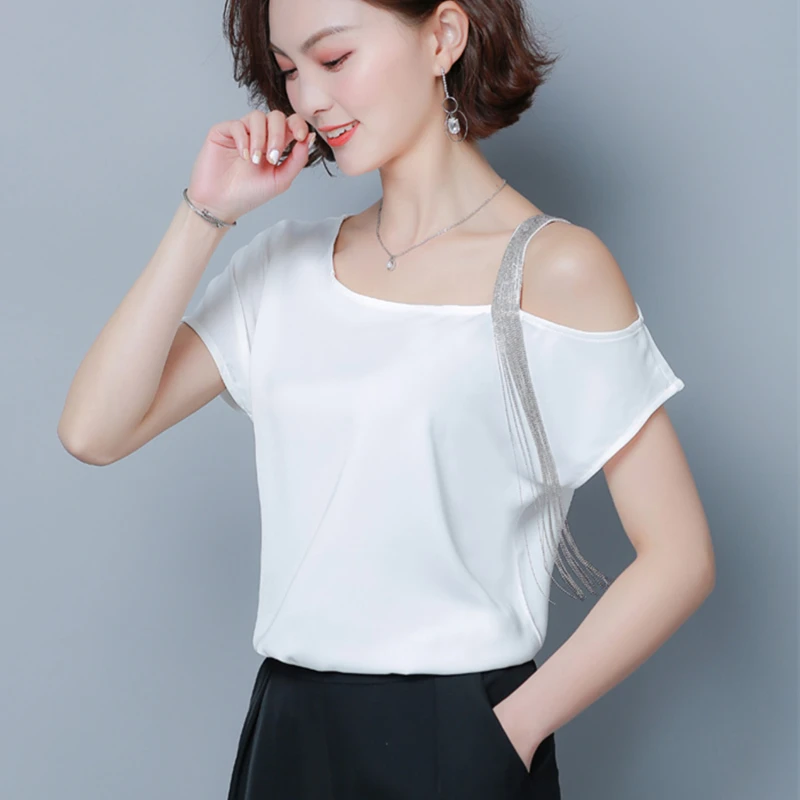 

Korean Fashion Chiffon Women Blouses Slash Neck Short Sleeve White Women Shirts Plus Size XXXL Womens Tops and Blouses