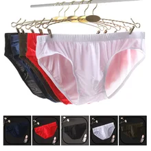 Cuecas de seda ultra-fina masculinas, roupa íntima ultra-fina de seda transparente sem costura sexy de cintura baixa, roupa íntima elástica plus size para homens