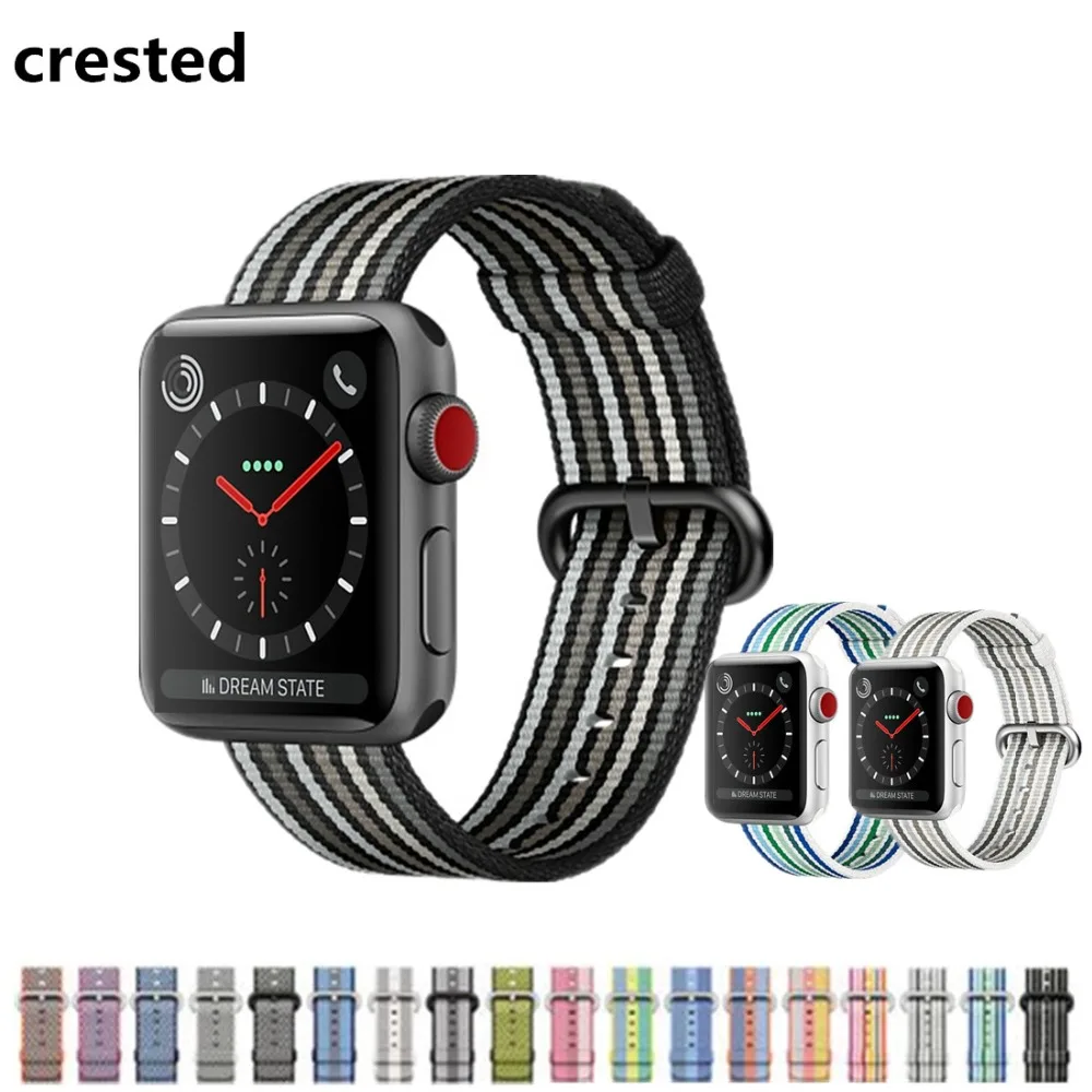 

CRESTED Woven Nylon strap For Apple Watch series 4 band 44mm 40mm 42mm/38mm iwatch 3 2 1 wrist bracelet fabric-like belt correa