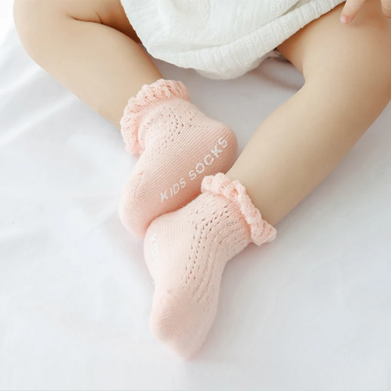 Baby Girls lace Short anti-slip Socks Cotton Newborn infant Princess Ruffle kid mesh toddler white Sock child Clothing Accessory 3