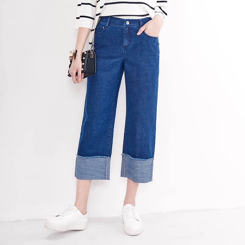 YERAD Wide Leg Jeans for Women Patchwork Straight Palazzo Summer Ankle Length Denim Pants |