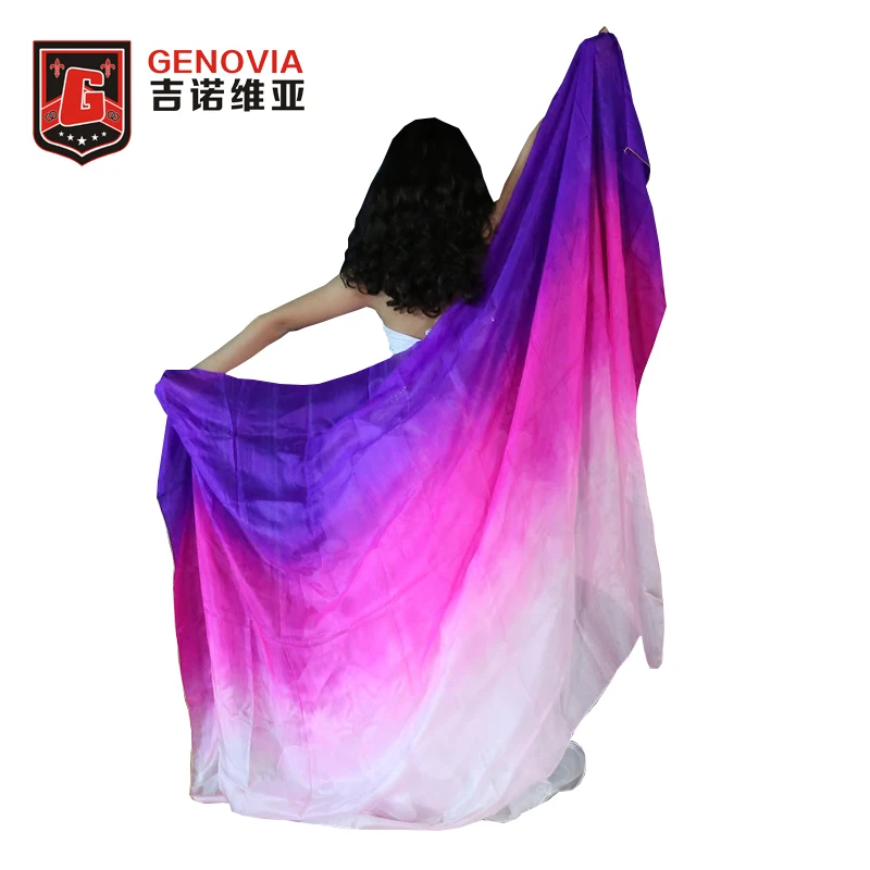 

100% Silk Belly Dance Gradient Color Shawl Veil 200cm x 90cm Belly Dance Colorful Silk Veils Children Women Scarf Silk Veils