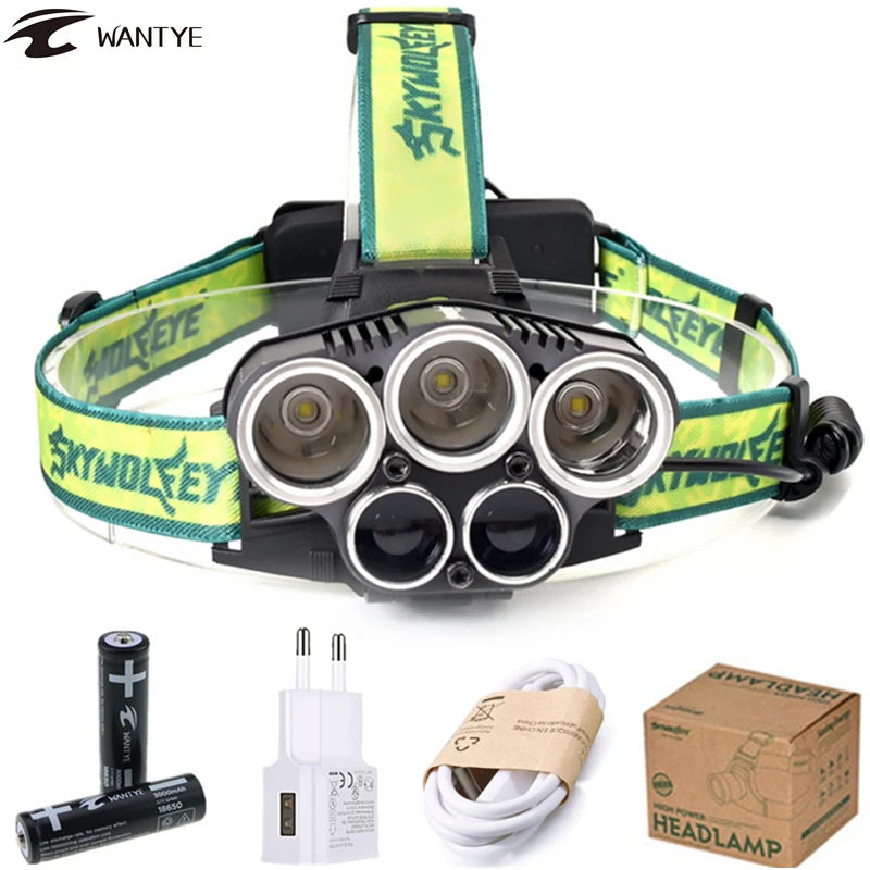 

10000Lm 3 XML T6+2R5 USB Headlamp Flashlight Headlight 5 Modes Rechargeable 18650 LED Head lamp For Hunting Camping Fishing