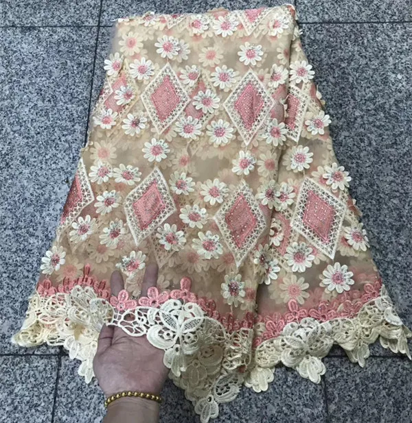 

Latest african laces 2018 african french lace fabric with stone high quality 5yards nigerian lace fabrics for dress WD-A24