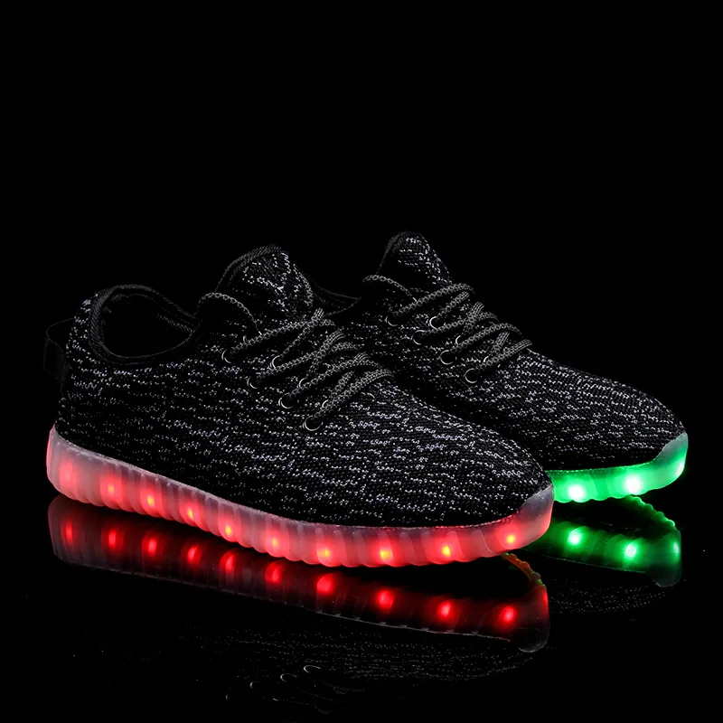 

Breathable Children Weaving Shoes USB Charger Change 7 Colors LED For Kids Fashion Boy's & Girl's Sneakers Shoes Size 25-37