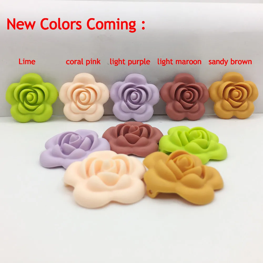

(10Pcs/lot ) New Colors COming BPA Free Silicone Flower Beads ,Large Rose Flower Shaped Silicone Loose bead