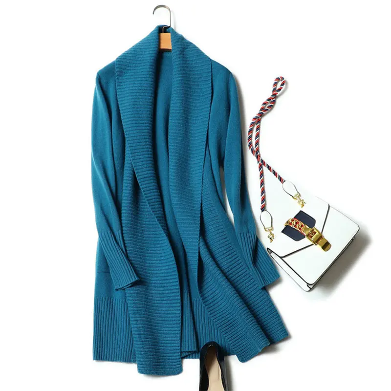 

Women's Long Cardigan Sweaters 2019 Fashion Women's 100% Pure Cashmere Korean Cardigan Long Sleeves Womens Cardigan Sweater