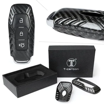 

3 Bottons Car Remote Key Cover Case Real Carbon Fiber For Ford DFG Fusion F150 F-150 Black Car Accessories