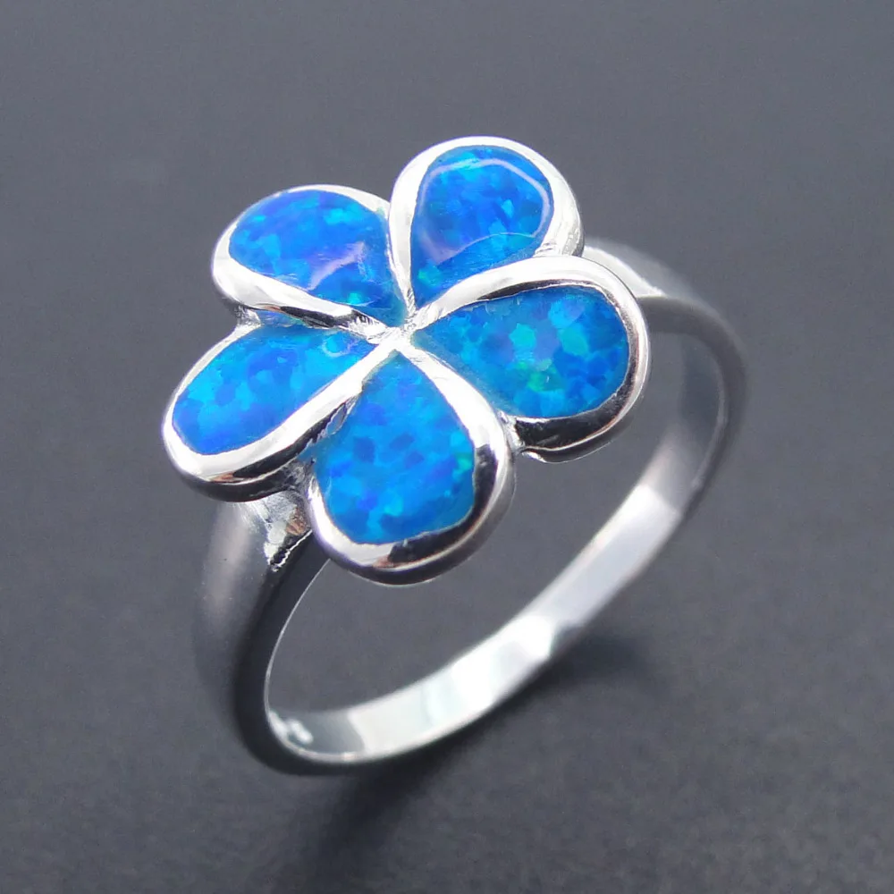 

Fashion Jewelry Blue Opal Ring for Women 100% 925 Sterling Silver Band Hawaii Flower Designs Engagement Gift 13mm Ring size 7/8