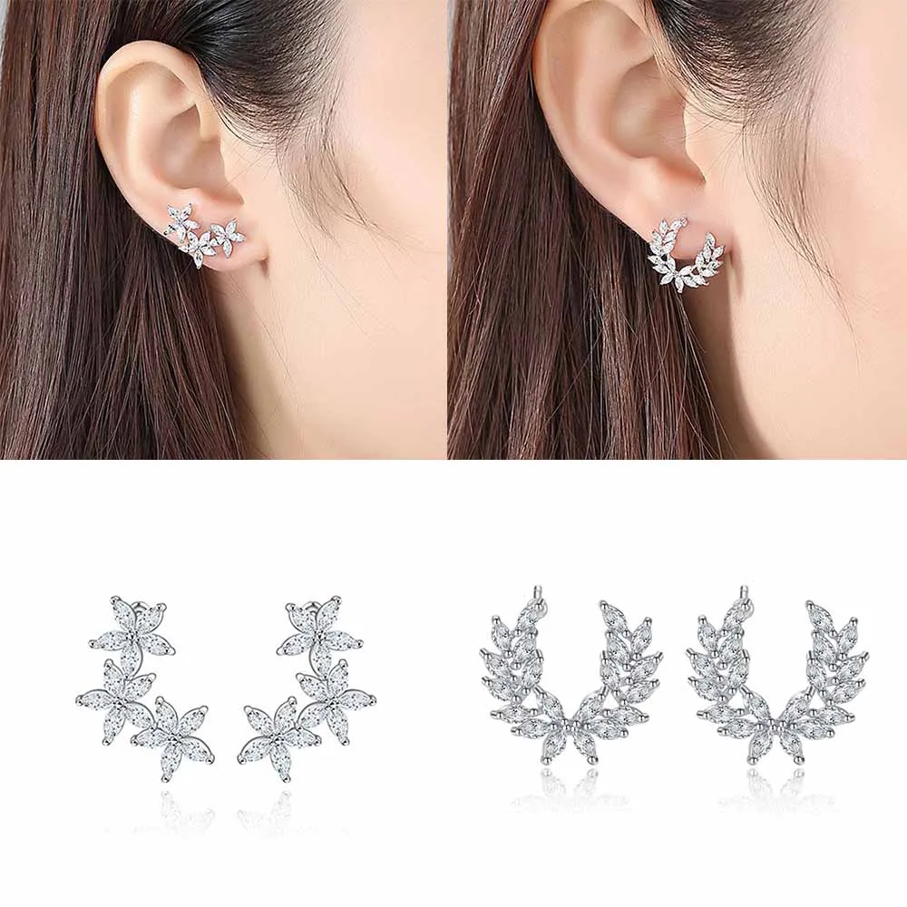 

2019 Delicate Flowers Blossoming Feather Stud Earrings Angle Wing Cubic Zircon Stone Brincos Earrings For Women Wedding Jewelry