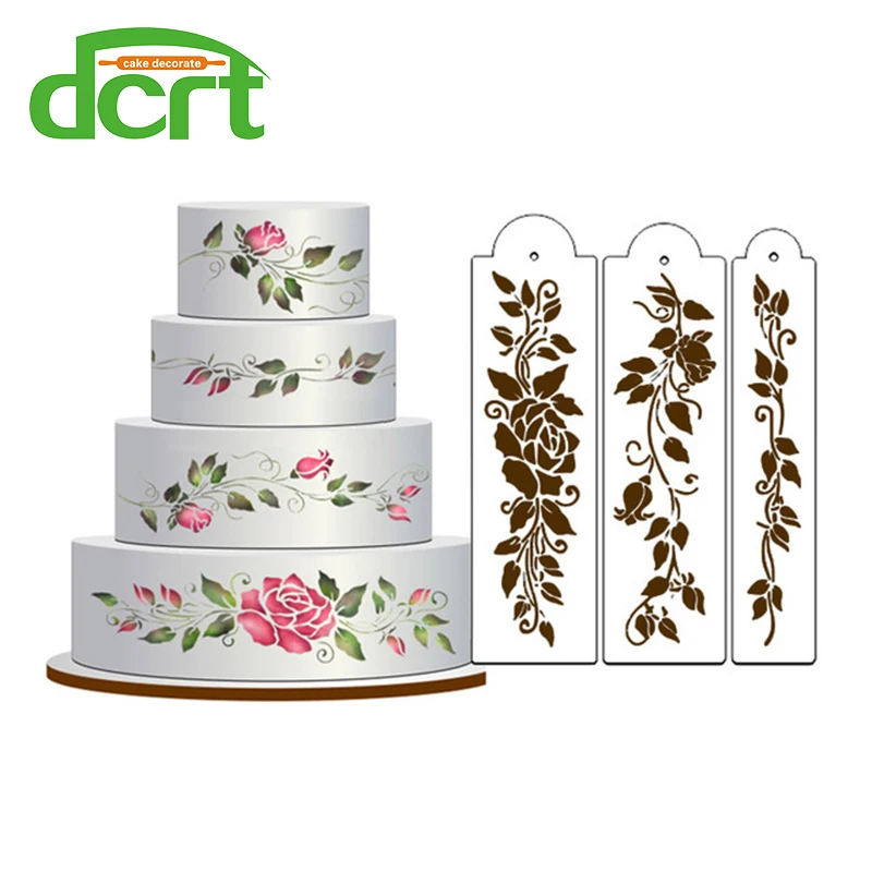 Rose Cake Stencil Set, Flowers Cake Stencil, Fondant Decorating Stencil, Plastic Stencil Design