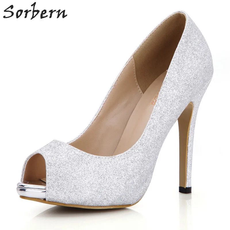 

Sorbern Silver Glitter Women Pump High Heels Gold Shoes Heels Bridal Shoes Heels Platform Open Toe Slip On Shoes Women Pump Diy
