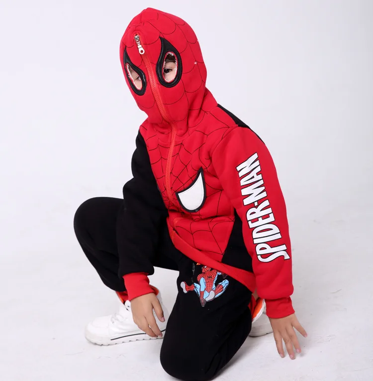 Enfants Cosplay Spiderman capuche Sweatshirt Manteau Pantalon Tenues Set 