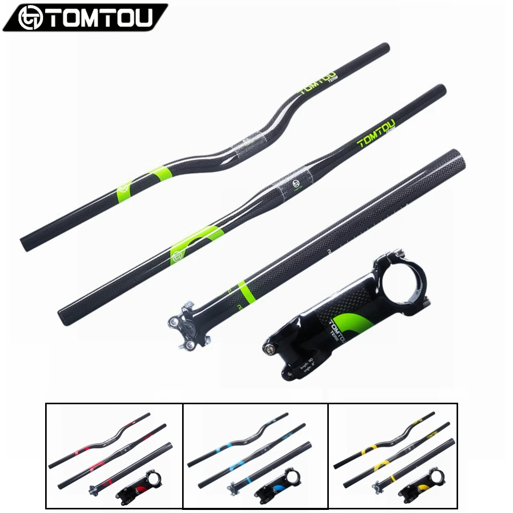 

TOMTOU 3K Glossy Carbon Fiber Mountain Bicycle Handlebar Stem Seatpost Cycling MTB Handlebar Sets Part
