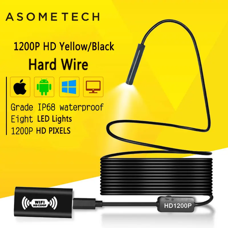 

8mm Wifi Endoscope 1200P HD Micro Camera Engine Borescope Pipe Waterproof Camcorder Tube Inspection For Android IOS Window 8 LED
