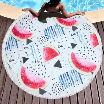 

150cm Outdoor Swimming Bath Towel Fruit Watermelon Series Sport Beach Towel Round Microfiber Towel Sport Yoga Blanket 2019 New