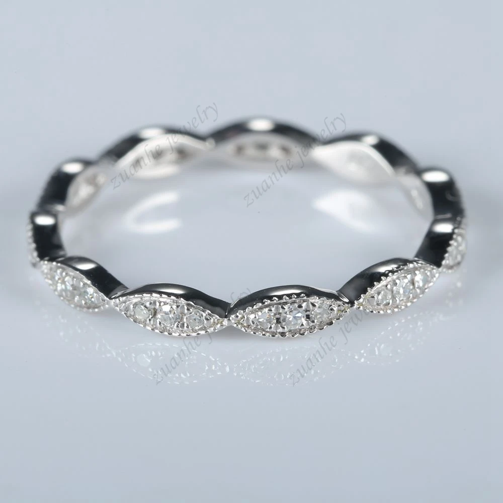 Full Eternity Milgrain Women Diamonds Ring Solid 10K White Gold Wedding Band Fine Jewelry